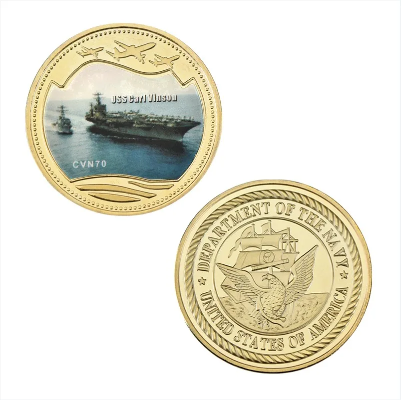 Navy Military Aircraft Carrier Gold Plated Coins Collectibles with Coin Box US Commemorative Coins Gift Dropshipping