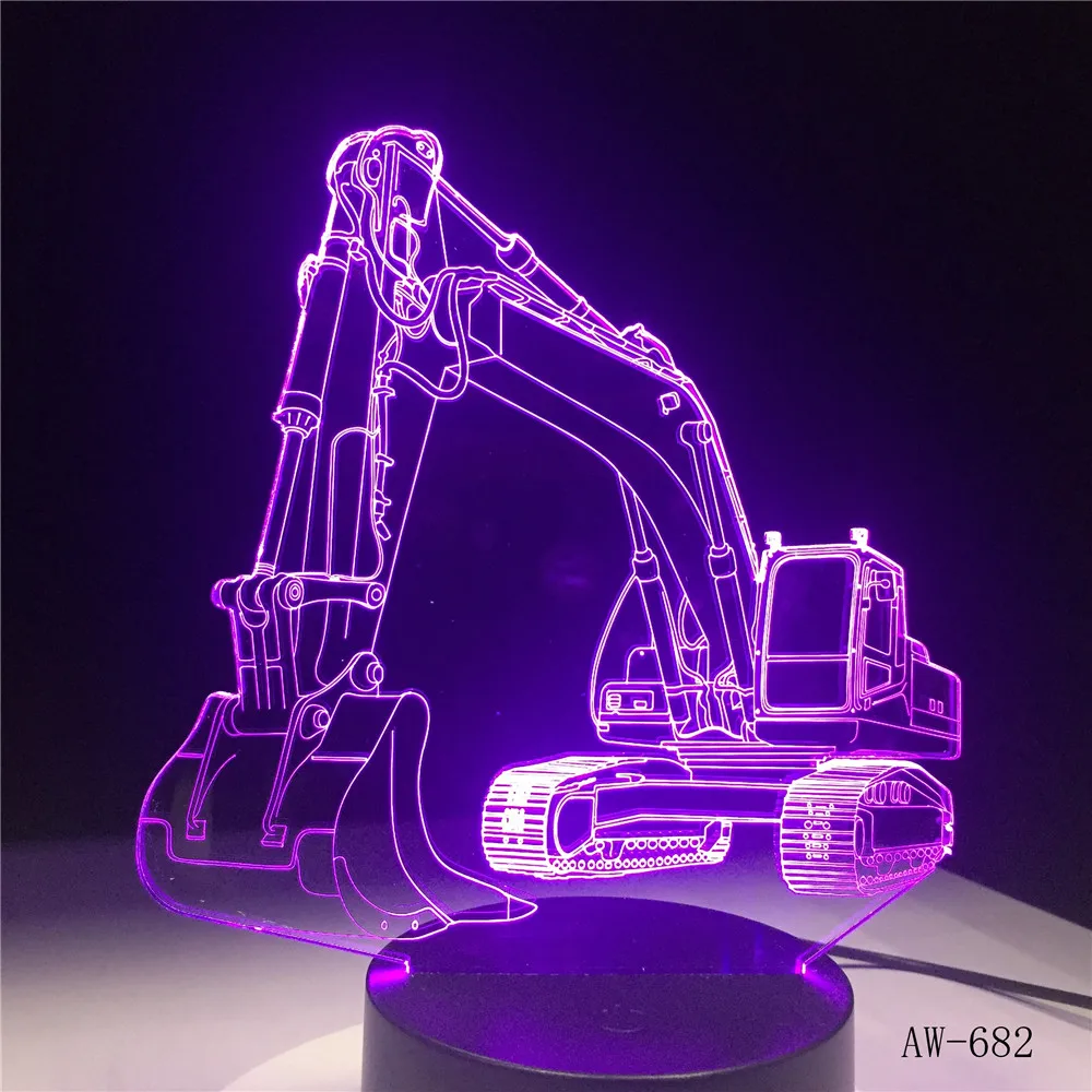 3D Excavator Night Light LED Table Lam 7 Colors USB Novelty Car Shape Desk Bedside Nightlight Deco Lamps For Kids Gift AW-682