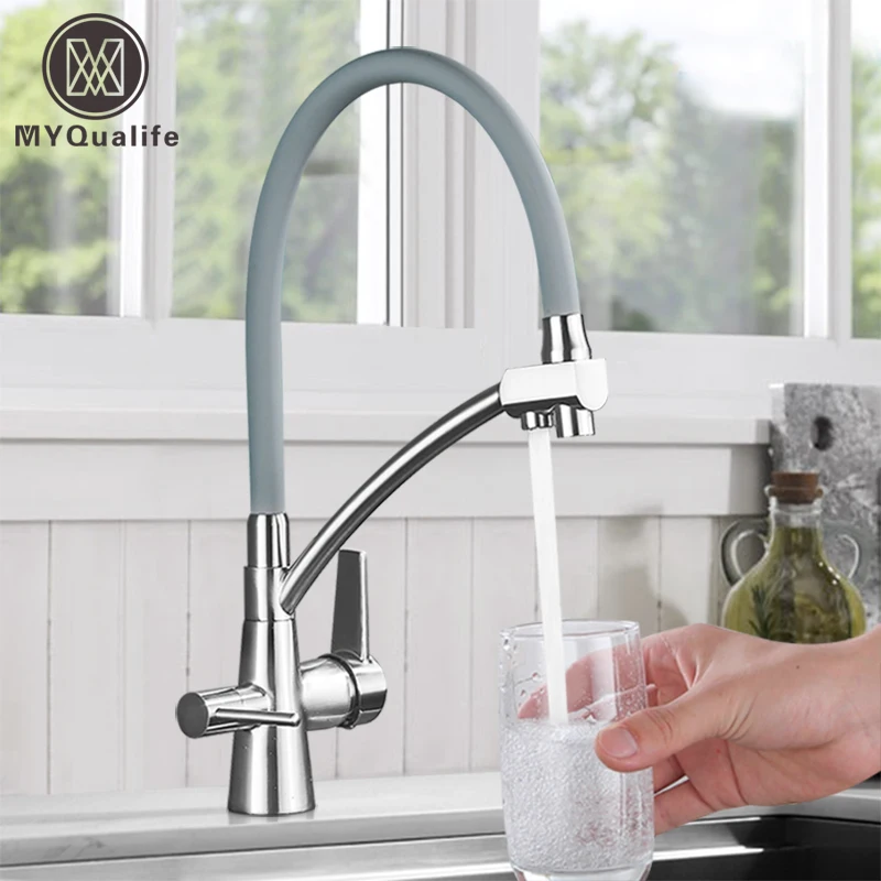 MYQualife Brand New Kitchen Sink Faucet Tap Pure Water Filter Mixer Crane Dual Handles Purification Kitchen Hot and Cold Faucet