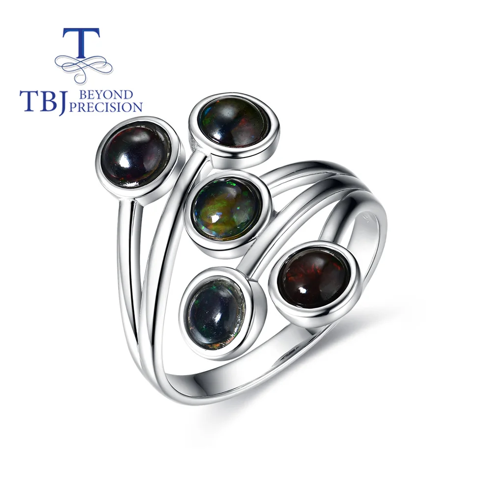 

Tbj,New Simple Black opal Ring round 5.0mm Ethiopia opal gemstone 925 sterling silver Simple fashion women fine jewelry