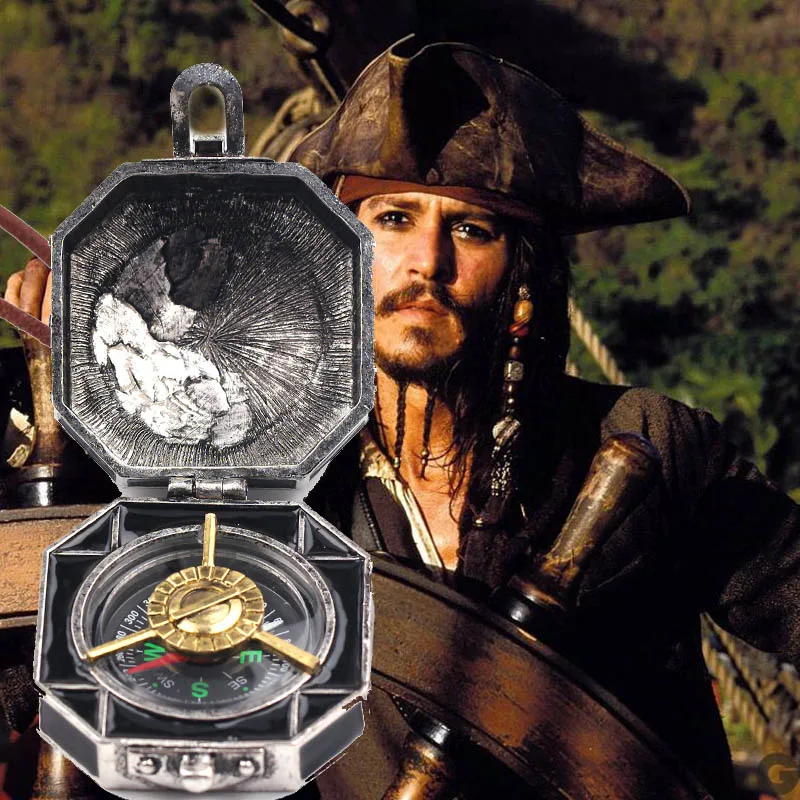 Pirates of the Caribbean Jack Sparrow Compass Necklace Jewelry Vintage Locket Jack Pendants Rope Long Chain Cosplay Costume Prop