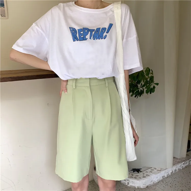 High Waist Wide Leg Half Shorts For Women New Summer Knee Long Buttons Harajuku Casual Bermuda Shorts For Women Street Clothing