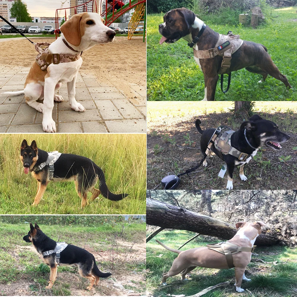 Military Tactical K9 Harness Leash Set Large Big Dog Adjustable German Shepherd Malinois Training Vest for Walking Hunting