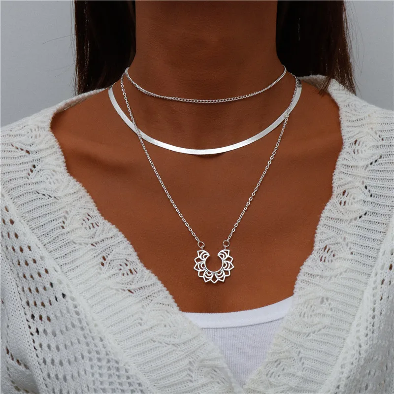 Tenande Bohemian Mehrschichtige Halskette für Frauen Vintage Wassertropfen Münze Stern Mond Anhänger Halskette Geometrisches Collier Collares – Detail 16