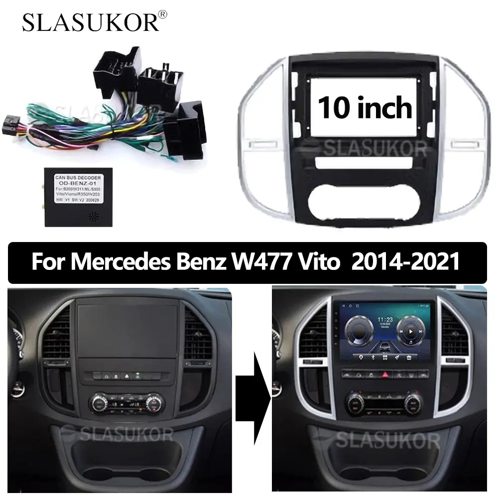 10 INCH Android Audio For Mercedes Benz W447 Vito 2014 2015 - 2021 Cable Canbus Car Auto ABS Radio GPS stereo panel 2 Din Frame