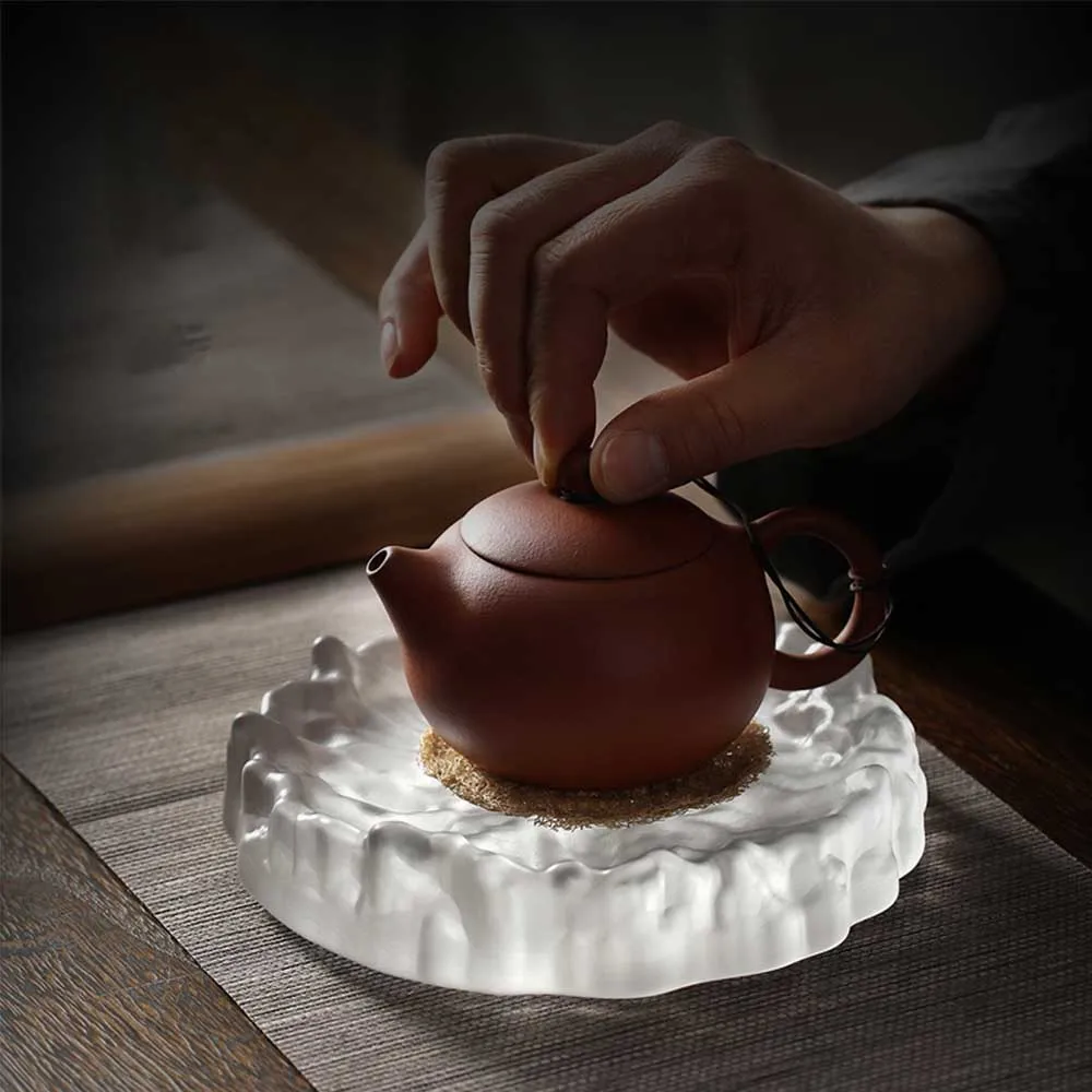 

Japanese Style Glass Teapot Tray Round Dry Bubble Table Mug Teacups Coaster Holder Teahouse Snack Dessert Mini Cake Storage Tray