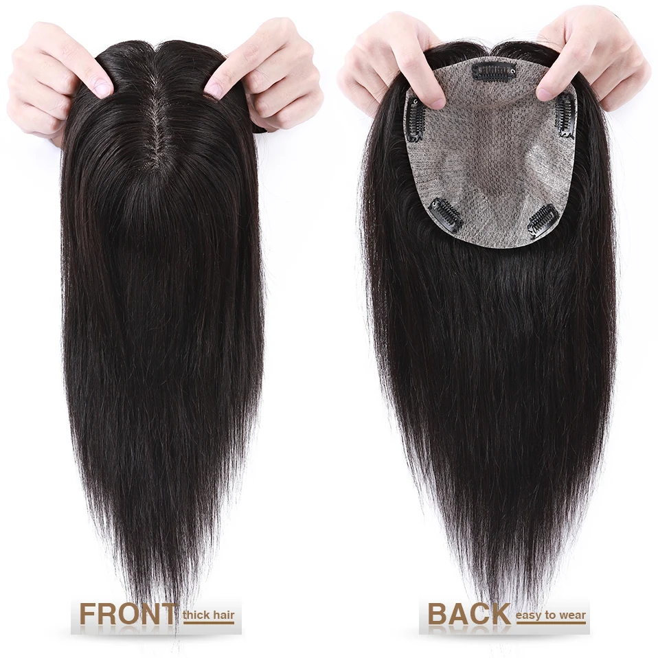 S-noilite Hair Toppers Human Hair 15x16cm PU+Breathable Net Silk Base Hair Cilp Natural Hair Wig 100% Human Hair 57g Hairpiece