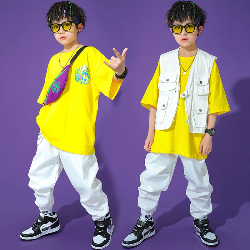 

Children'S Jazz Costumes Street Dance Outfits Short Sleeved Loose Pants Suit Girls Boys Hip Hop Clothing Rave Clothes SL4810