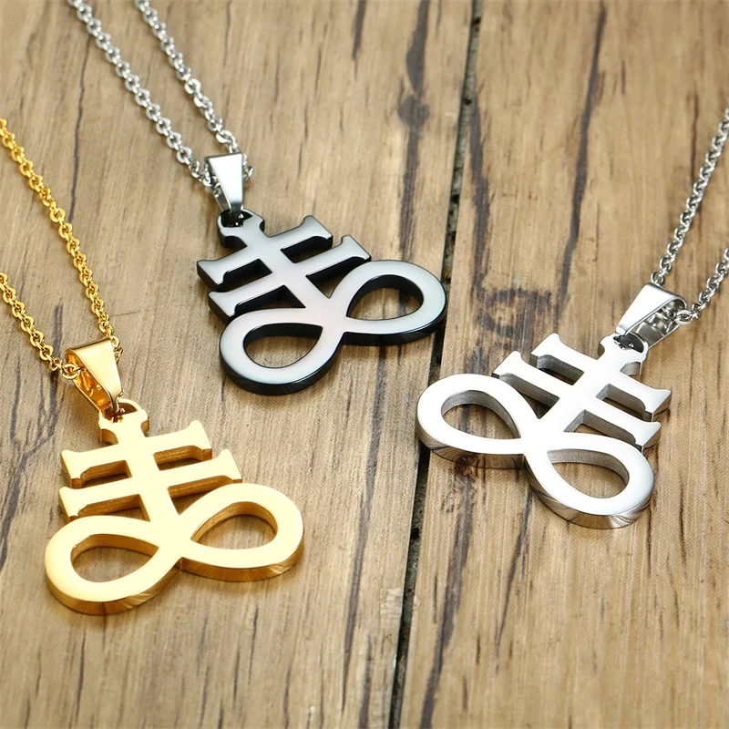 Sulfur Leviathan Cross Sulphur Pendant Necklace for Men Stainless Steel Church of Satan Satanic Inverted Crucifix Male Jewelry