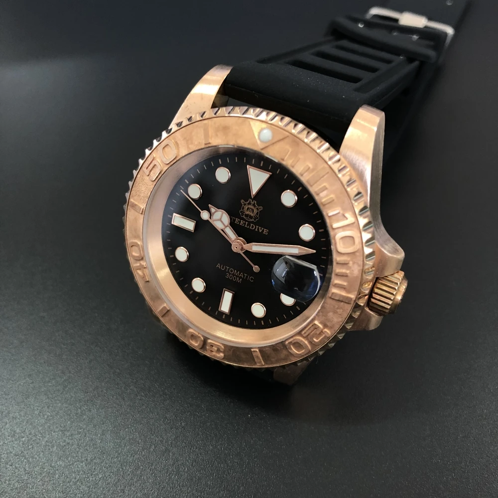 STEELDIVE men dive wrist watch,mens automatic watches bronze men's wristwatch 200m waterproof sport Switzerland luminous clock