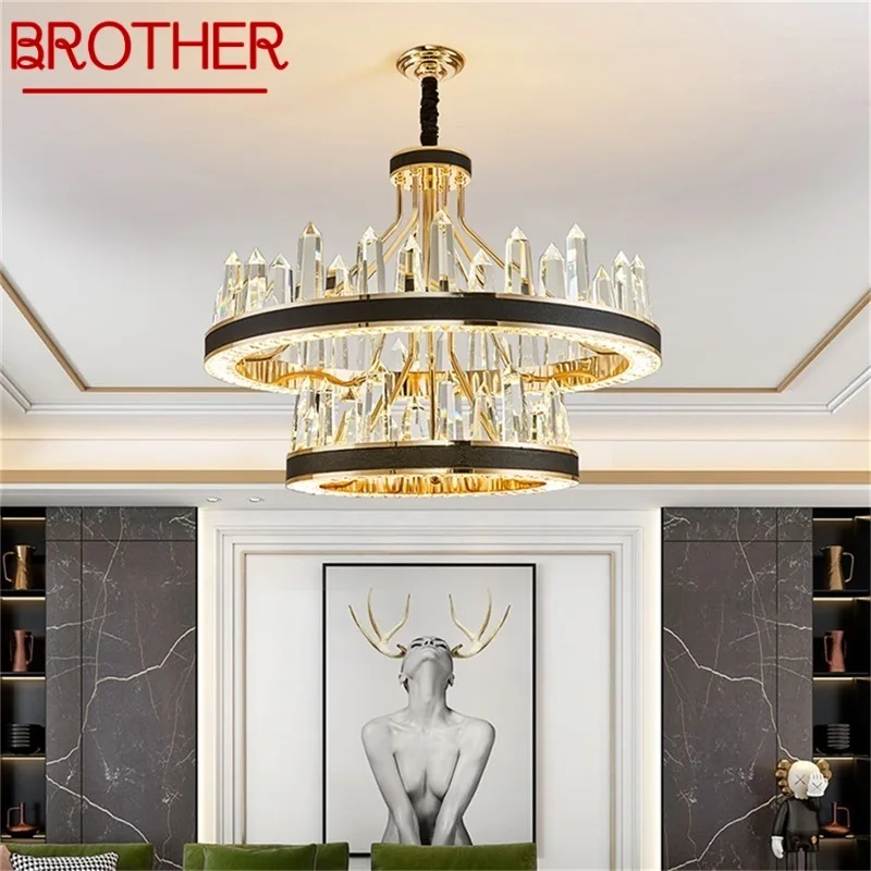 

BROTHER Chandelier Crystal Pendant Lamp Postmodern Home LED Leather Light Fixture for Living Dining Room