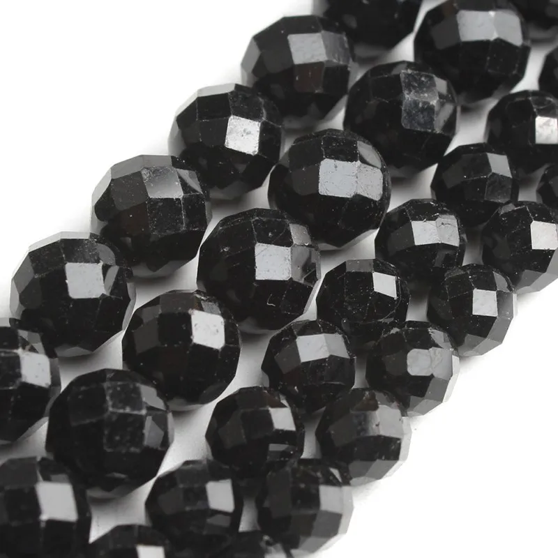 6/8mm Natural Faceted Black Tourmaline Stone Beads Round Loose Beads for Diy Bracelet Accessories Jewellery Making 7.5\'\'