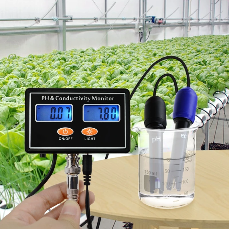 Digital Online PH EC Monitor 0.01 Conductivity Water Quality Tester 2in1 LCD PH EC Real-time Monitoring for Fish Tank Aquarium