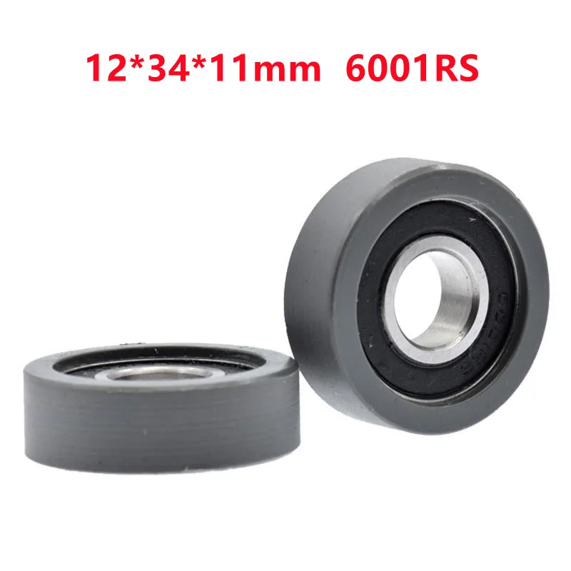 10pcs/50pcs 12*34*11mm Flat Roller 6001RS 6001 Bearing Nylon Plastic Coated Pulley Guide Wheel Low Noise 12x34x11mm