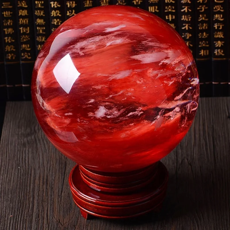 

80mm Rare Beautiful Natural Red Citrine Calcite Quartz Crystal Sphere Ball Healing Gemstone With Base