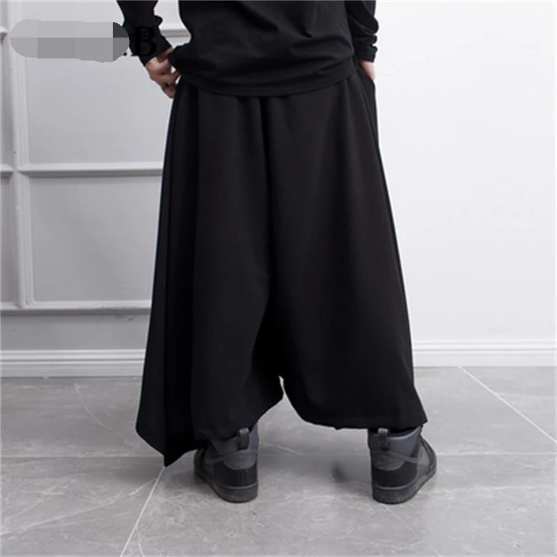 Men's pants summer casual nine minute pants culottes men wide leg pants hip hop fashion stage wear Japanese yamamoto style