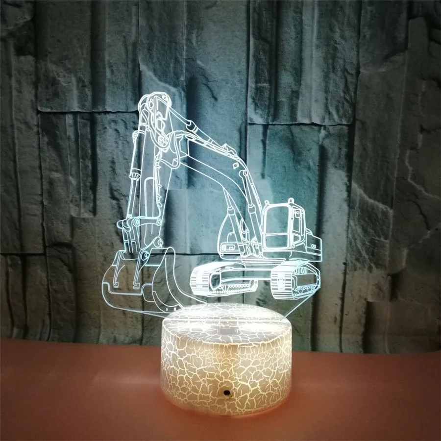 3D Optical Illusion Acrylic Colors Changing Night Light Excavator Image USB LED Desk Table Lamp Novelty Home Decoration