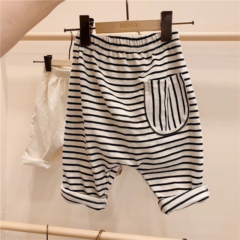 100% Cotton Children\'s Pants Spring And Autumn Boys And Girls Casual Loose Pocket Trousers Baby Kids Clothing WTP37