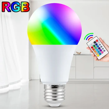 WENNI 220 فولت E27 RGB LED مصباح 5 واط 10 واط 15 واط نوم مصباح ليد للزينة 110 فولت RGBW عكس الضوء LED لمبة ملونة مع IR التحكم عن بعد