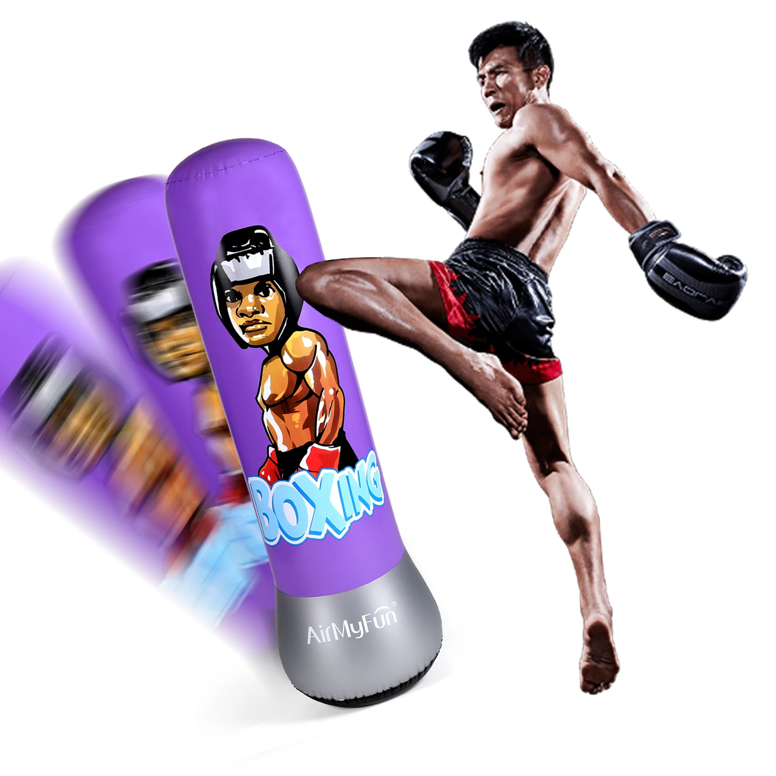 AirMyFun Inflatable Boxing for Adults & Kids, 150cm Purple Punching Bags Fit for Keep Fit, PVC Inflatable Toys for Gifts