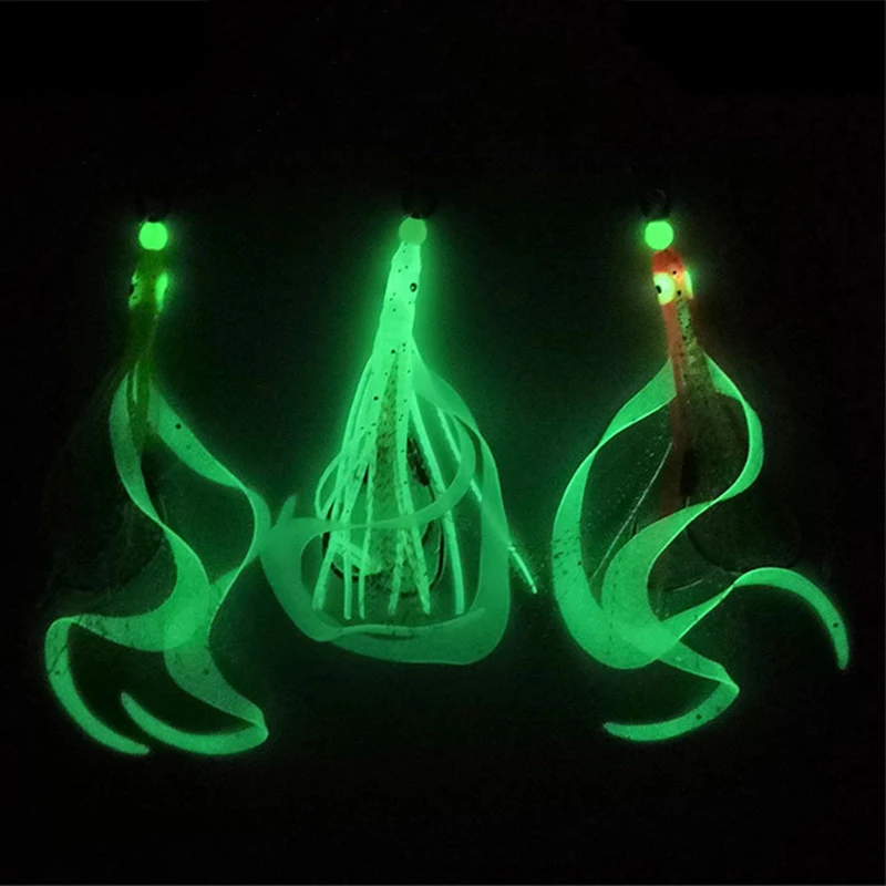 50 pairs Bionic Squid Hook String  Luminous Hook Lure Bait Fishhooks Saury Octopus Skin Skirt Sea Fishing Hook Accessories Pesca