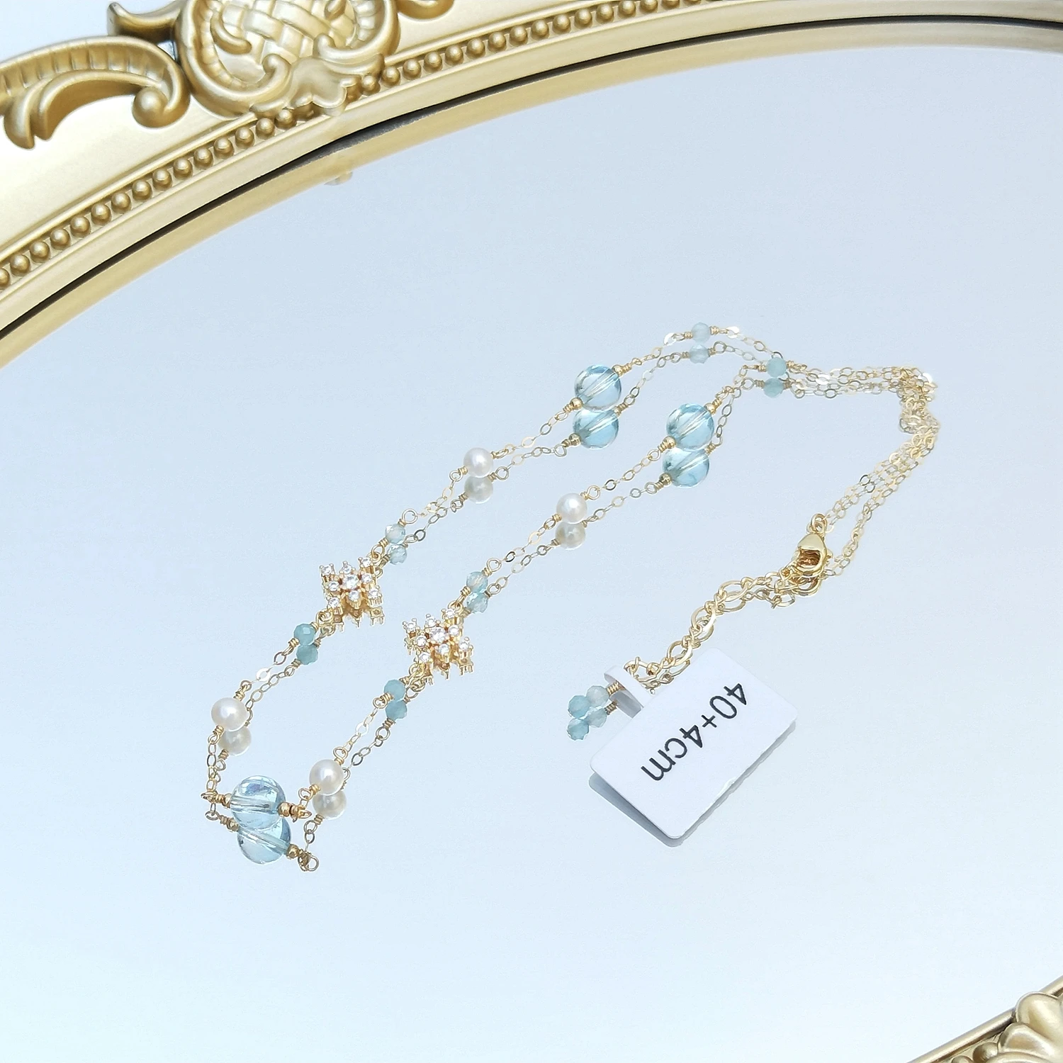 Lii Ji Natural Blue Topaz Aquamarine Zircon Snowflakes Necklace American 14K Gold Filled Jewelry For Women Gift