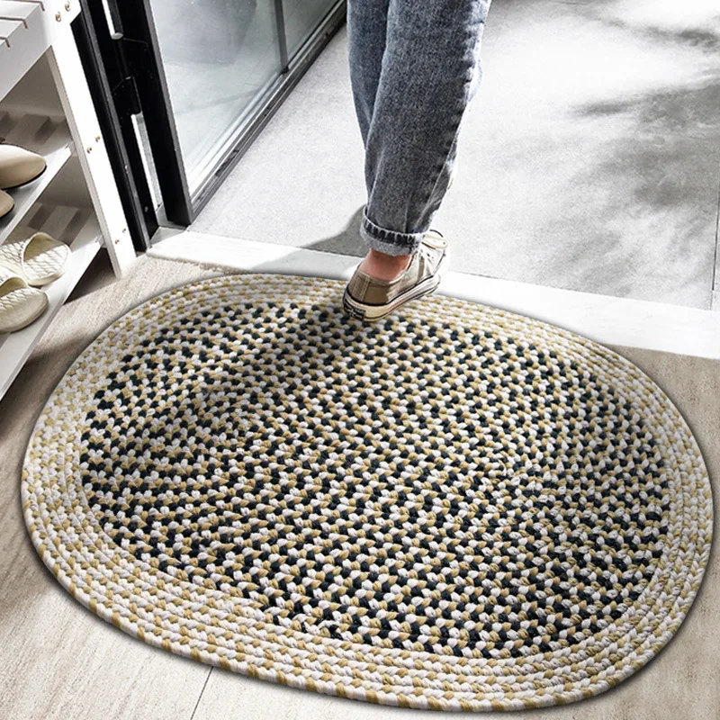 

Hand-Woven Thicken Absorbent Bathroom Mat Modern Anti-Slip Bedroom Door Floor Mat Concise Home Entrance Floor Mat