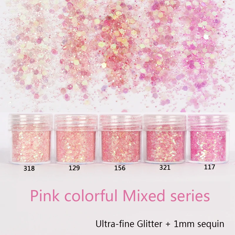 1 Bottle Charm Pigment Nail Art Flakes Pink Colors Series Holographic Nails Accessories Nailart Powder Glitter Chameleon Effect