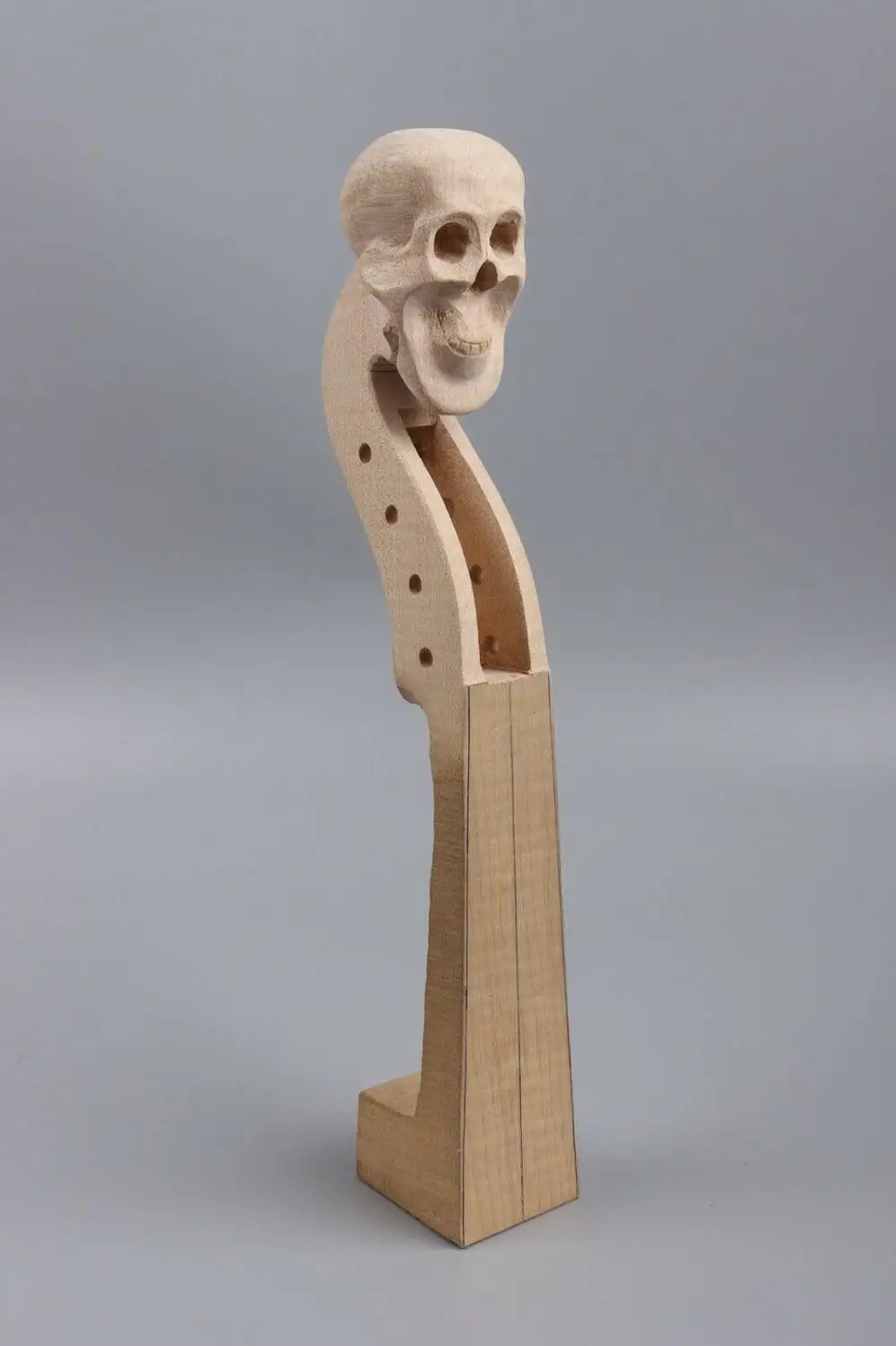 1Pcs Hand-Carved Maple 4/4 Violin Neck Violin Parts Carved Headstock Skull shape 03#