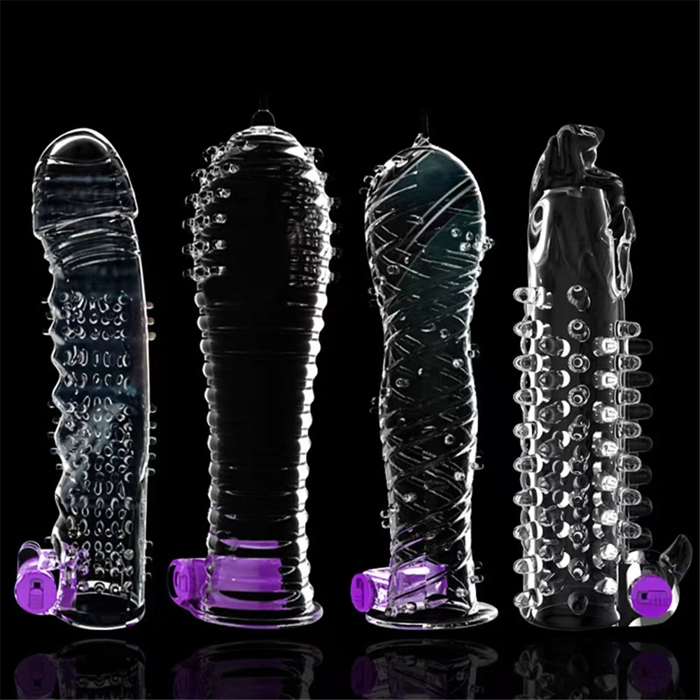 Bestco 18 + Mannelijke Kristallen Spike Condooms Vibrator Penis Extender Mouw Transparante Vertraging Ejaculatie Volwassen Erotische Goederen Seksspeeltjes