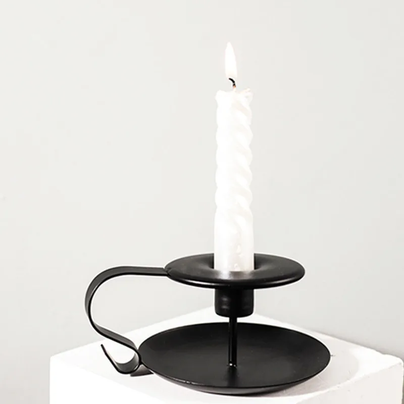 European Style Iron Candle Holder Modern Simple Black Cup Candlestick Home Decor