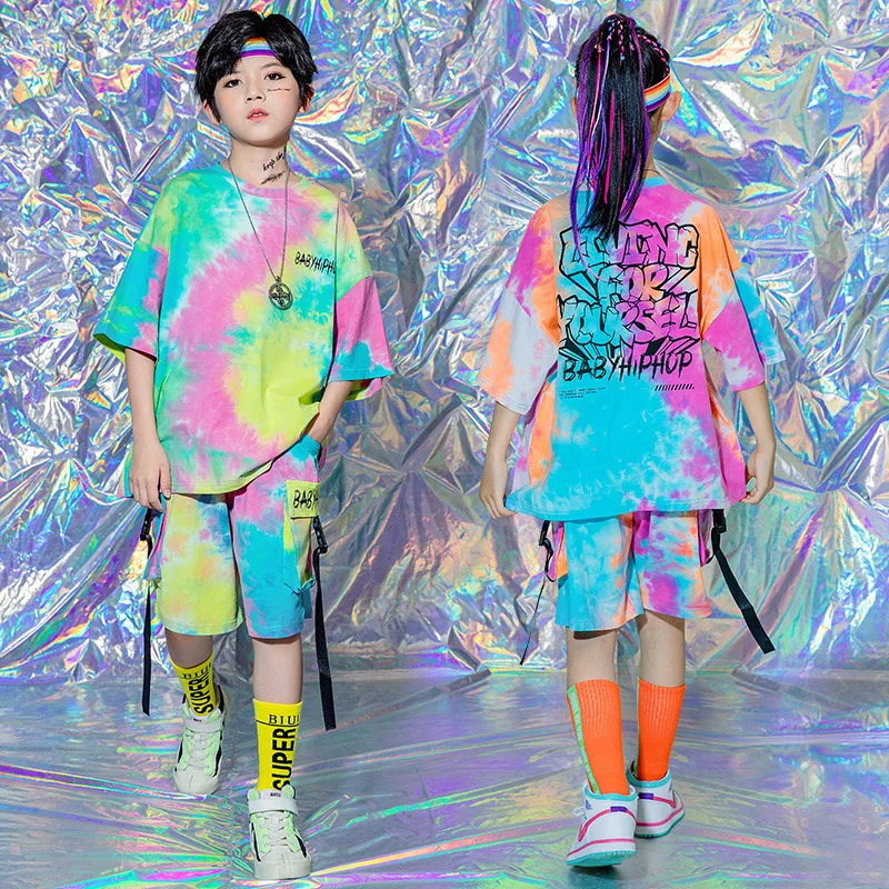 

Детская одежда в стиле хип-хоп, модные футболки, штаны, разноцветный костюм в стиле хип-хоп, костюм для уличных танцев для мальчиков и девочек, сценические наряды BL6817