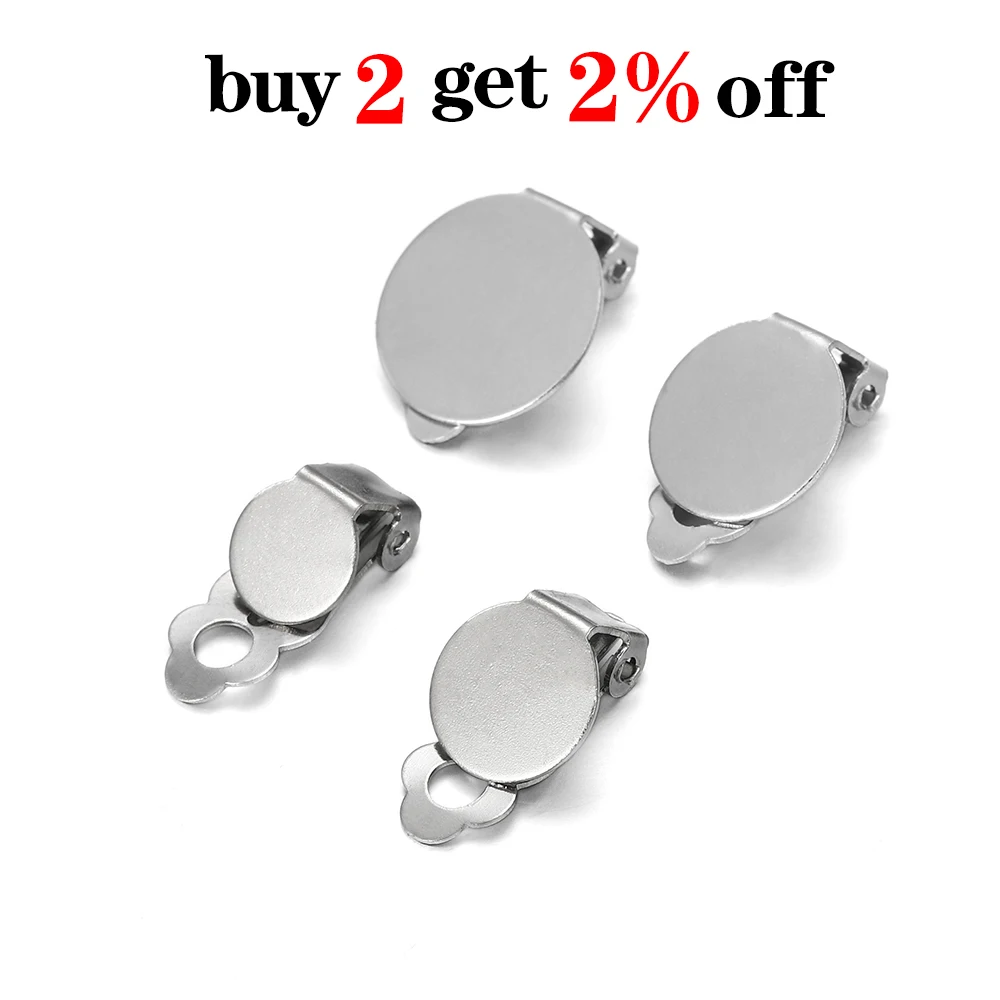 10 sztuk 8 10 12 14mm ze stali nierdzewnej okrągłe płaskie klips do ucha baza Cabochon fasetowany wisiorek kolczyki klipy dla majsterkowiczów do produkcji biżuterii dostaw — zdjęcie 3