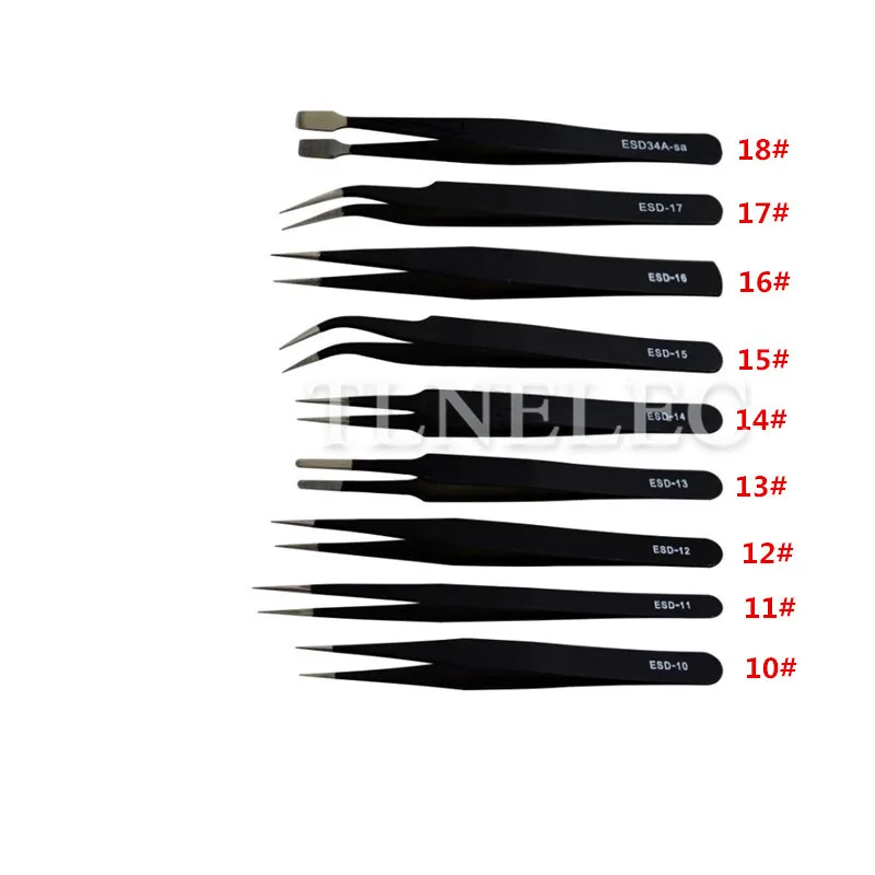 Pinzette Tela Imballaggio di Precisione In Acciaio Inox Nero Testa Dritta, Testa Rotonda, Gomito, Testa Piatta, A punta Pinzette a Testa