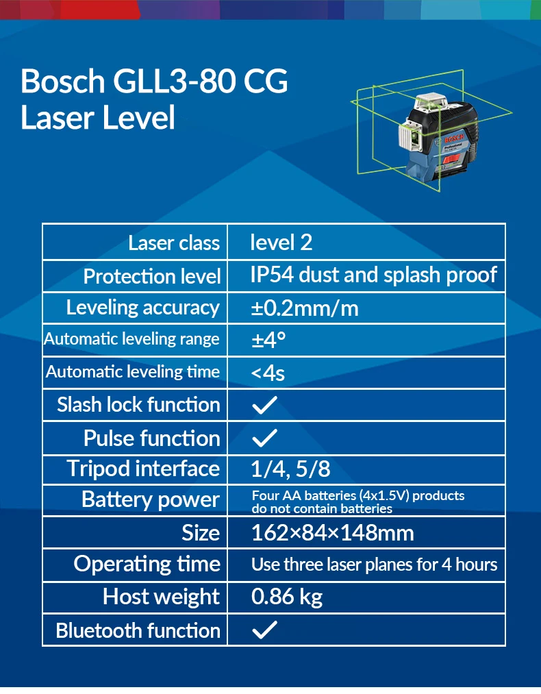 Bosch 12-Line Green Laser Level GLL3-80CGWith Bluetooth 360° Indoor And Outdoor Marking Instrument High Precision  Self-Leveling