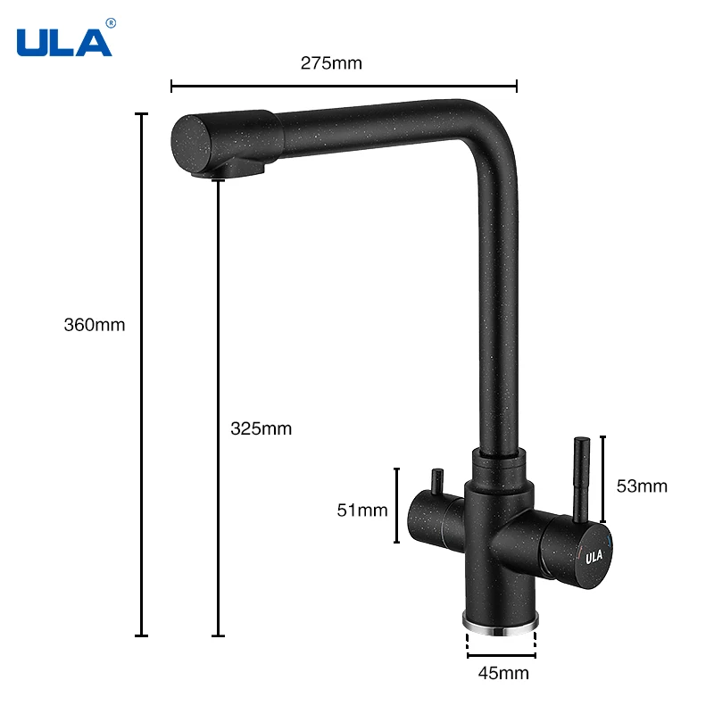 ULA Filter Faucet Kitchen Black Gold Brushed Kitchen Mixer 360 Rotate Drinking Sink Faucet Water Purification Tap For Kitchen