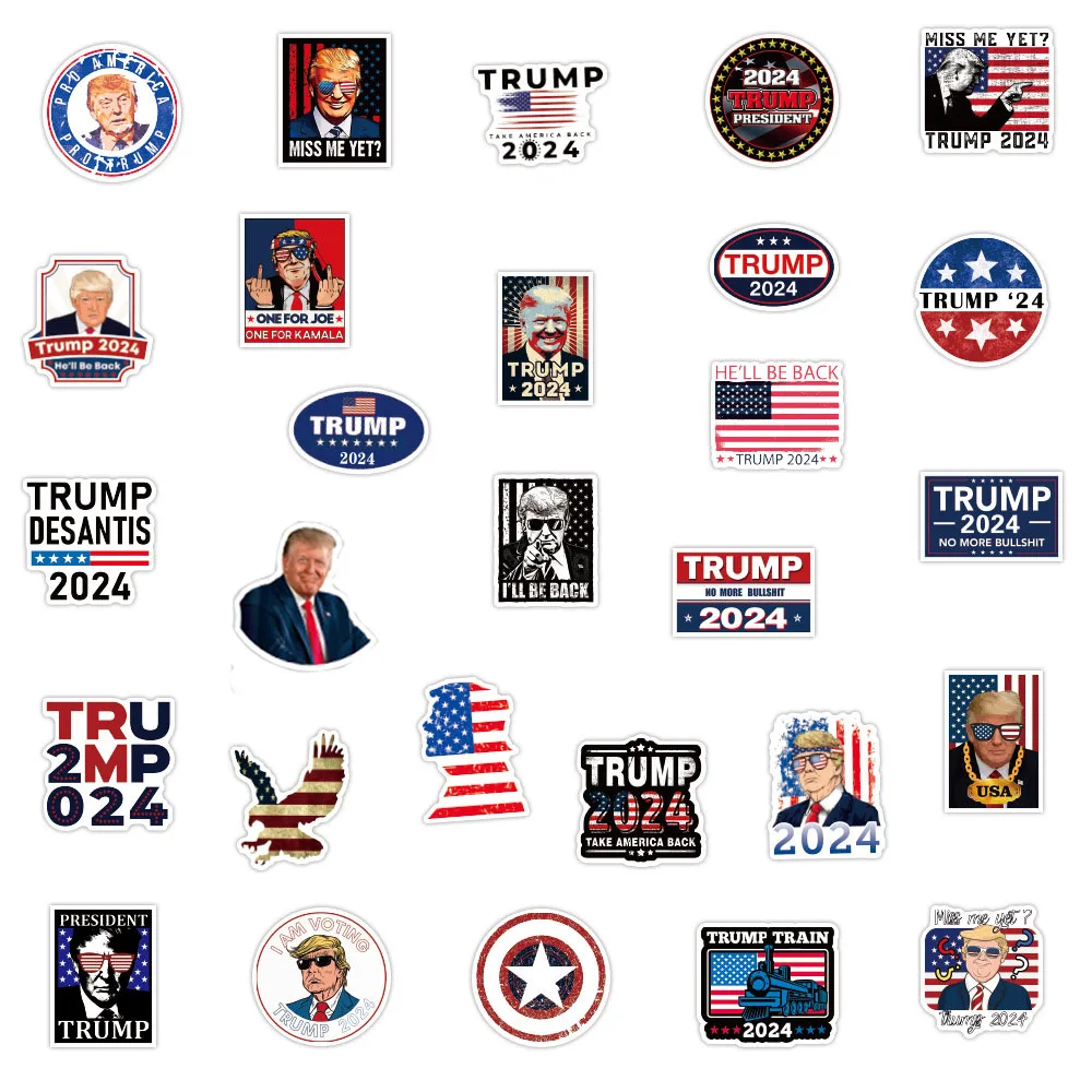 10/30/50/100PCS Cool Trump 2024 adesivi impermeabili Skateboard moto Laptop chitarra telefono auto Graffiti decalcomania Kid Sticker Toy