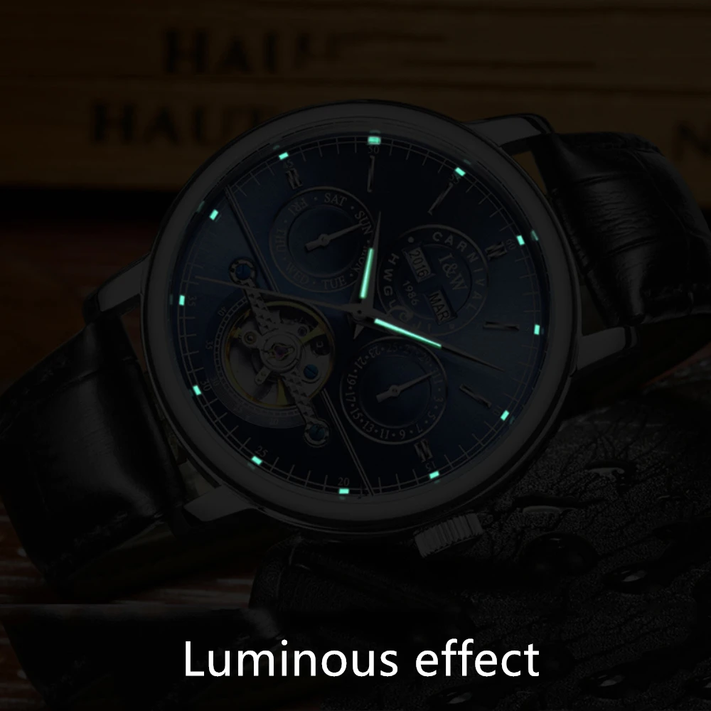 Perpetual Calendar Automatic Watch Men CARNIVAL Waterproof Mens Watches Top Brand Luxury Tourbillon Mechanical Watches Mens 2021