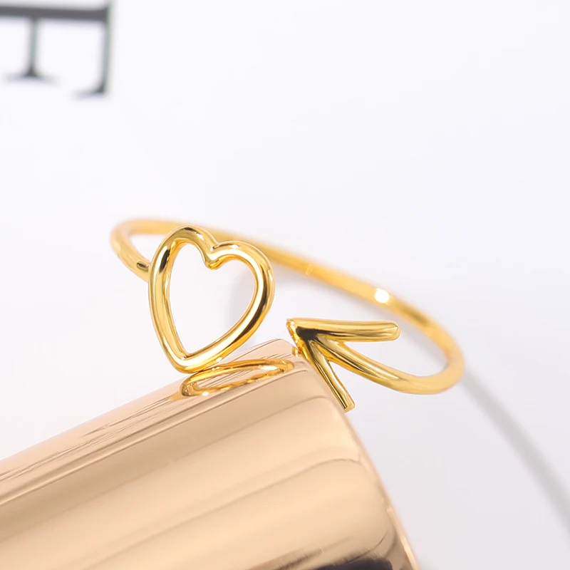 Korean Fashion Cupid Heart Arrow Adjustable Rings For Women Trend Gold Color Hollow Love Tail Rings Wedding Bridesmaid Gifts