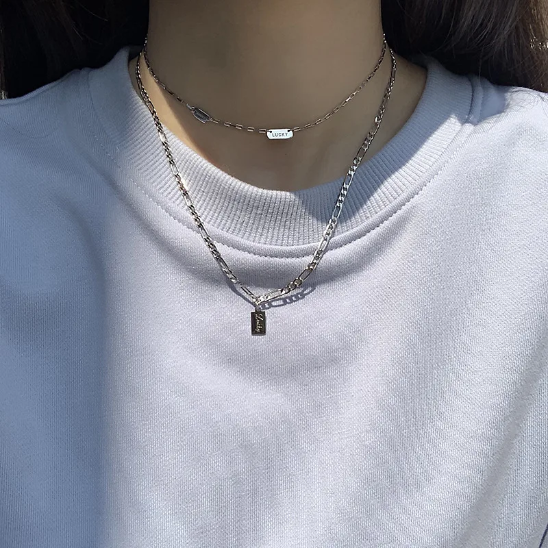 

Silvology Sterling 925 Silver Square Lucky Letter Choker for Women High Quality Short Necklace Minimalist Temperament Jewelry