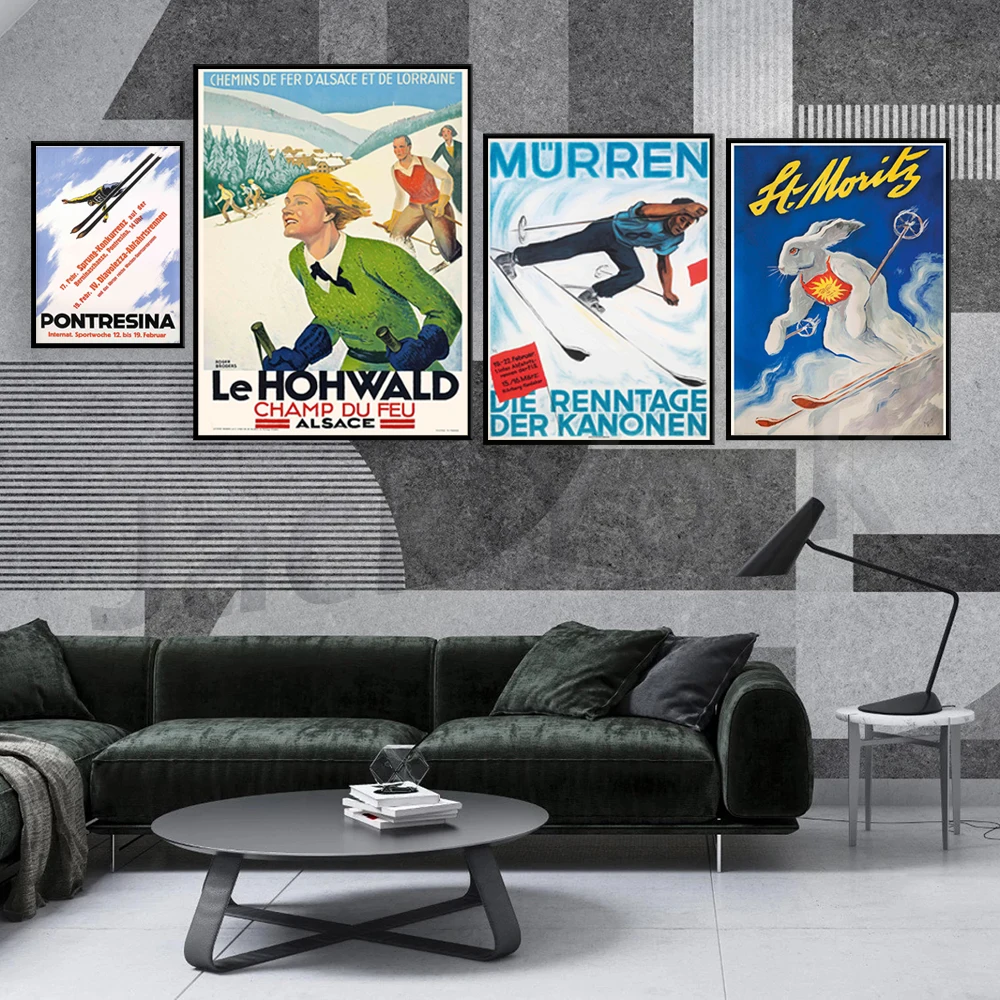 Winter Resort Davos, Grisons, Switzerland - Vintage Ski Poster - Mürren, Switzerland - Racing Days