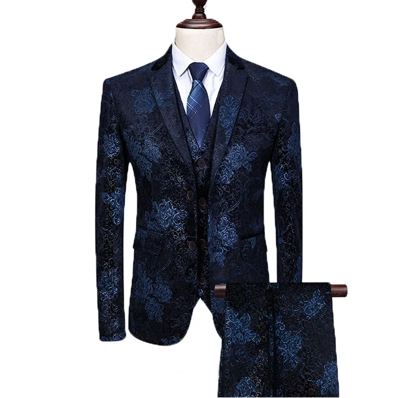 Jacquard Suit Fabric Men Tuxedo Dress Party Tuxedo Traje Hombre Estampado Wedding Suits Men Burgundy 3 Pieces Suits Men Clothing