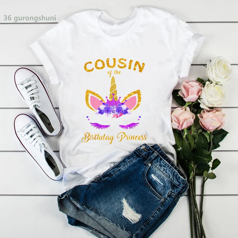 Tee shirt femme The Birthday Princess Unicorn Birthday Girl graphic print Cute casual girl tees 90s women t shirt summer tops