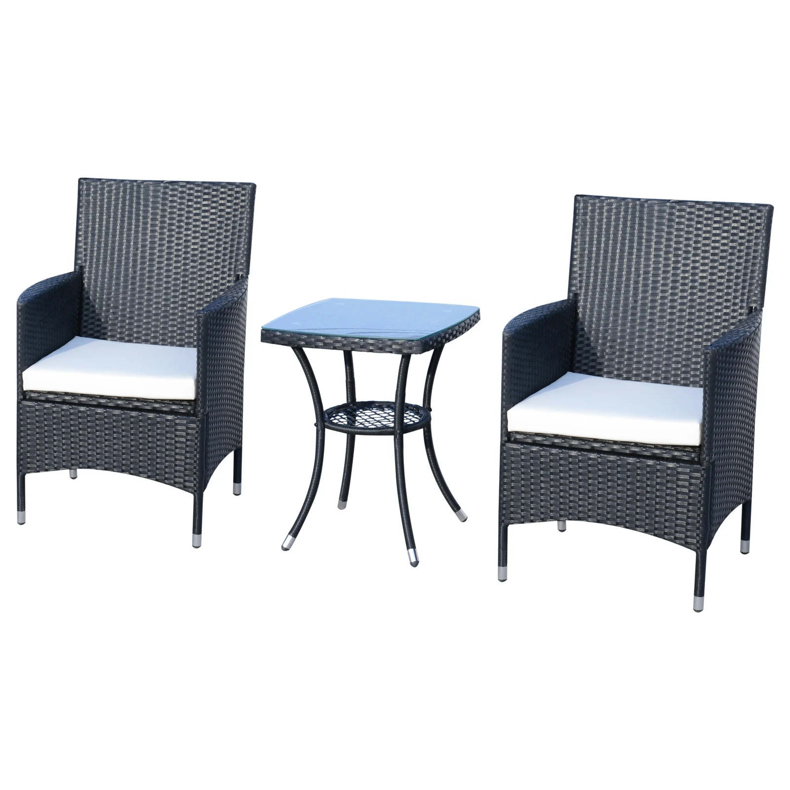 Outsunny rattan garden furniture set of 1 table and 2 armchairs with Metal frame cushions and black rattan