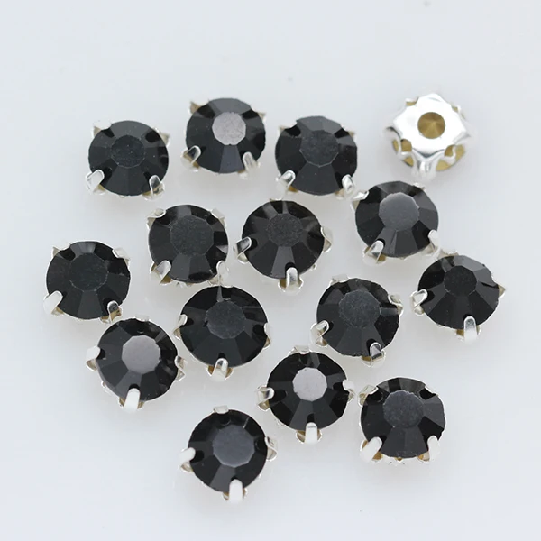 3/4/5/6/7/8/10mm Black Crystal Round Rhinestones Flatback With Claw Sew On diamanté Stone For Clothes Crafts Wedding Dress Trims