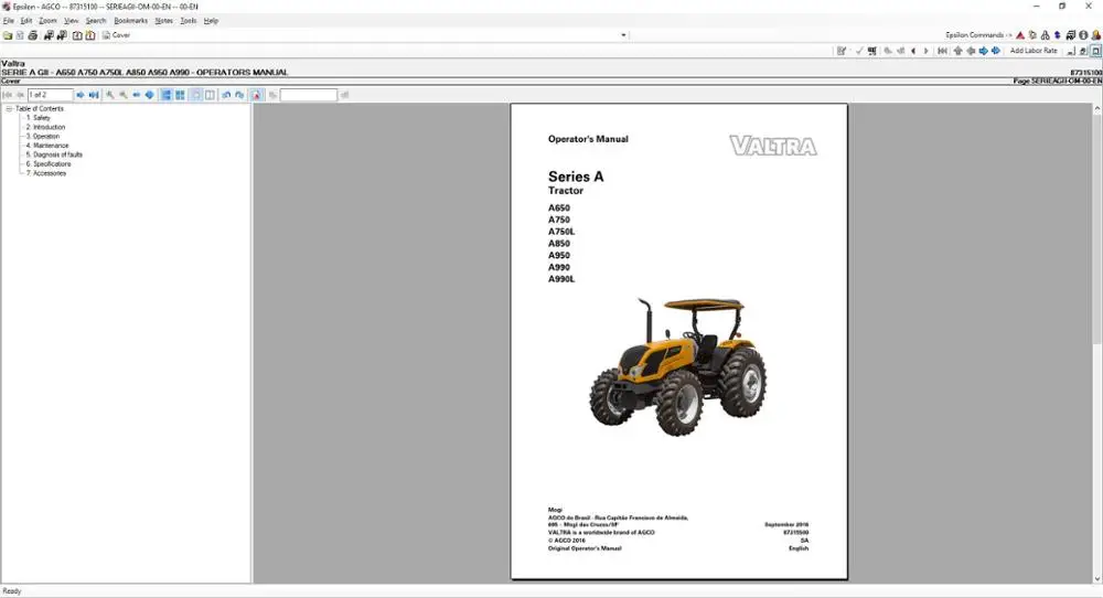 Valtra Epsilon Parts Catalog & Workshop Service Manuals 2022 UK+SA+NA