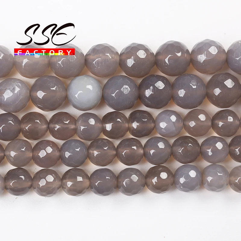 Natural Gray Agates Round Loose Beads Faceted Stone Beads 15\