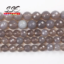 Natural Gray Agates Round Loose Beads Faceted Stone Beads 15