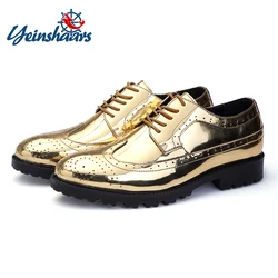 Men Formal Leather Shoes Luxury Fashion Wedding Oxford Shoes Men Brand Men Dress Shoes Gold Glitter Brogue Leather Shoes