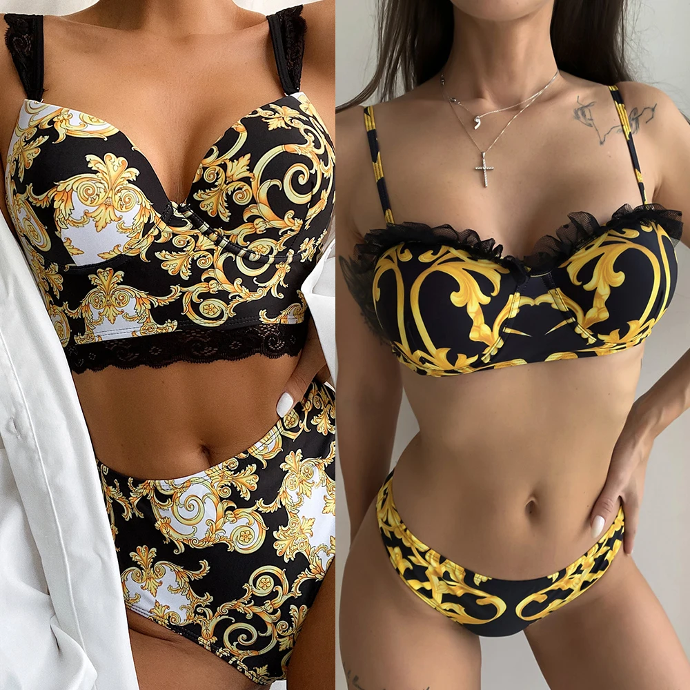 Zapille-traje de baño Vintage de encaje, bañador elegante de cintura alta, conjunto de Bikini de copa dura, trajes de baño de dos piezas con realce, 2021